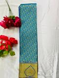 Blue Gold Kanchipuram Art Silk Saree w/ Unstitched Blouse Blue Gold Kanchipuram Art Silk Saree w/ Unstitched Blouse