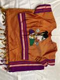 Orange khun resham blended silk saree with stitched blouse 38"