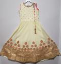 Beautiful Banarsi Fabric Khadi print off-White Gown for Young Girls Beautiful Banarsi Fabric Khadi print off-White Gown for Young Girls