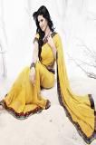 Yellow Crushed Georgette Designer Saree w/ Blouse