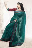 Teal Green Self Printed Shimmer Georgette Designer Saree w/ Blouse