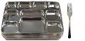 100 Disposable Plates 10 Compartment Silver Thali Plates Trays w/ 100 Forks