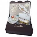 UtsaWe Gift Set Designer Peacock rakhi with Wooden Ornaments and Bead 