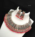 Grand Oxidised Ghungroo necklace in Pink and Orange