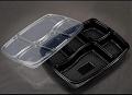 5 Compartment Black Disposable Plastic Plates w/ Lid- 100pcs 5 Compartment Black Disposable Plastic Plates w/ Lid- 100pcs