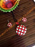 checkers pendant in black,silver& Red- Terracotta necklace set, casual wear