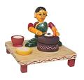 Etikoppaka Navarathri Golu Doll - Lady Wheat Grinding