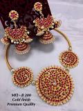 Grand Big SIzed Kemp STone Gold Finish Necklace with Big Sized Jhumkas-Ruby