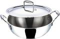 Vinod Platinum Triply Stainless Steel Extra Deep Kadai with Lid -24cm(3.2L)
