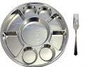 9 Compartment Disposable Silver Thali - Indian Plastic Plates (100 Thali & 100 Fork)