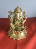 Brass Carved Ganesha Statue Sitting On Lotus - 5" Brass Carved Ganesha Statue Sitting On Lotus - 5"