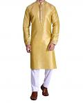 Ethnic Mens Kurta Pajama Set in Gold Siilk