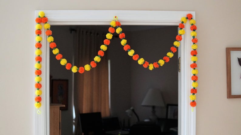 5 PC - 5 ft. Orange Yellow stem Marigold Garland for Party Decoration