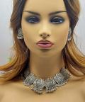 Lotus Silver Vintage Choker Necklace Earrings Jewelry Set