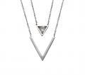Stainless Steel Double Strands Triangle Layered CZ Necklace