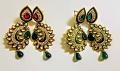 Kundan Meenakari Green & Red 22K Gold Plated Jhumka Earrings