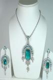 Teal and Silver Color Stone Studded Pendant Set