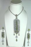 Green & Silver Color Stone Studded Pendant Set