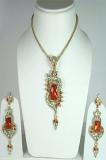Fancy Orange & Gold Color Stone Studded Pendant Set