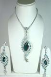 Teal Green And Silver Color Stone Studded Pendant Set Teal Green And Silver Color Stone Studded Pendant Set