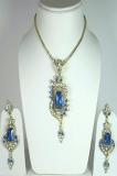 Blue and Golden Color Stone Studded Pendant Set