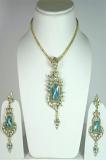 Teal and Golden Color Stone Studded Pendant Set