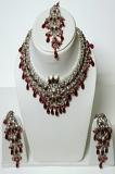 Maroon & Silver Color Stone Studded Pendant Set