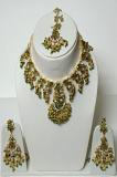 Teal Green & Gold Color Stone Studded Pendant Set Teal Green & Gold Color Stone Studded Pendant Set
