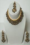 Navy Blue & Gold Color Stone Studded Pendant Set