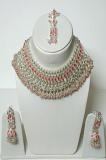 Pink & Silver Color Stone Studded Pendant Set