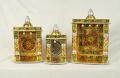 Small Golden Meenakari Temple (Mandir) w/o Doors, 3 Pcs Set Small Golden Meenakari Temple (Mandir) w/o Doors, 3 Pcs Set