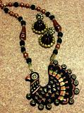 Black Terracotta Peacock Necklace Set with Jhumkas