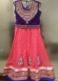 Net Velvet Lehenga Choli in Pink, Peach & Purple