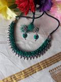 Green & Black Oxidized Indian Metal Thread Choker Set