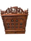 Light Brown Wooden Puja Mandir w/ Carving & Bells on Doors - 18" Light Brown Wooden Puja Mandir w/ Carving & Bells on Doors - 18"