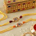 Rakhi GIft to India, Beautiful Meena & Kundan Stone 2 Rakhi Set Rakhi GIft to India, Beautiful Meena & Kundan Stone 2 Rakhi Set