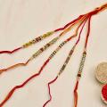 Five Rudraksh & Metal Rakhi Threads Five Rudraksh & Metal Rakhi Threads