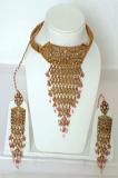 Pink Golden Color Polki Studded Necklace Set