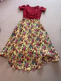 Red Yellow Lehenga Choli with Carnation Rose Pattern (L)