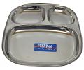 Steel Appetizer / Dinner / Pav Bhaji Plate w/ 3 Section 10.5"X9.5" Steel Appetizer / Dinner / Pav Bhaji Plate w/ 3 Section 10.5"X9.5"
