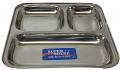 Square Stainless Steel Snack, Meal Thali / Plate w/ 3 Compartment 9.5"