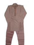 Teen Kurta Pajama In Brown-Gold Jamawar Fabric