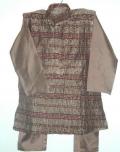 Boys Indian Kurta Pajama Set In Maroon & Gold Color