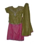 Lehenga Choli for 1 to 13 Years Old Girls In Pink & Green Embossed Fabric