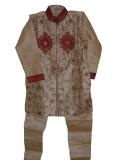 Kids & Teens Indian Outfit, Gold Silk Sherwani Kurta Suit