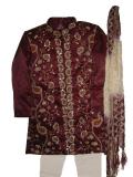 Silk Sherwani Suit For Boys In Maroon With Zardozi Work Silk Sherwani Suit For Boys In Maroon With Zardozi Work