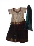 South Indian Pattu Pavada Blouse For Kids In Tan & Black