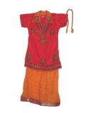 Crushed Silk Lehenga Choli In Orange & Red For Teen Girls
