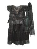 Kids Printed Pattu Langa Blouse In Dark Grey & Black Kids Printed Pattu Langa Blouse In Dark Grey & Black