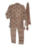 Boys Formal Kurta Pajama In Light & Dark Brown Tissue